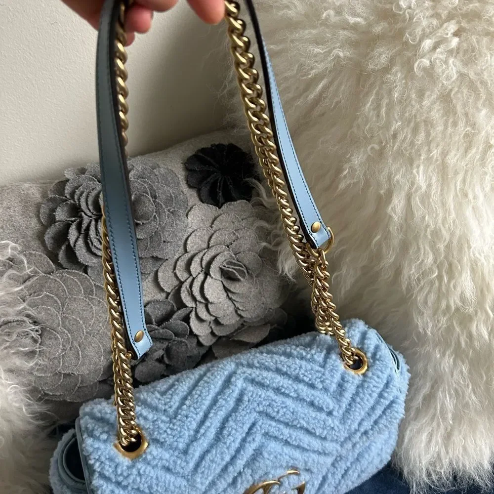 Gucci Marmont Shearling baby blue bag nwt